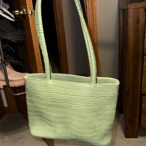 Bueno Green Crocodile-Embossed Shoulder Bag